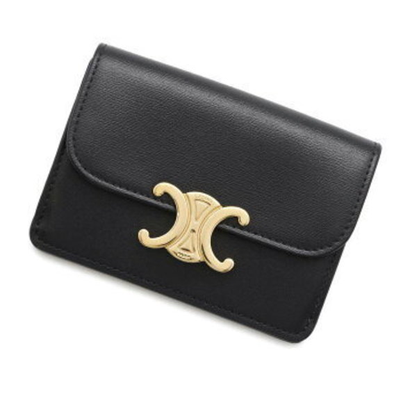 Celine Triomphe Case Flap Shiny Calf Leather Black Wallet - Picture 1 of 8
